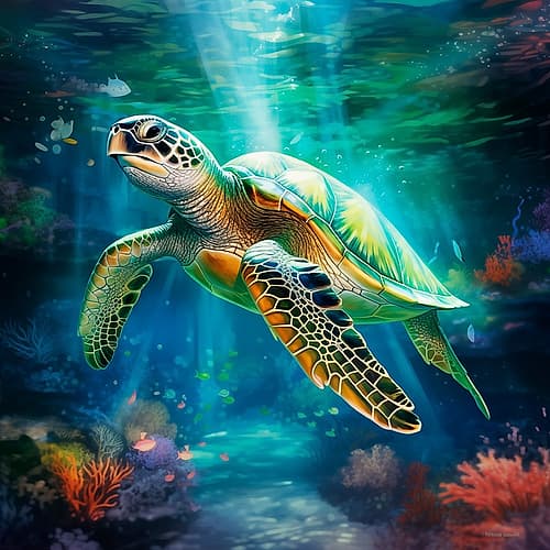 Green sea turtle underwater Art Print